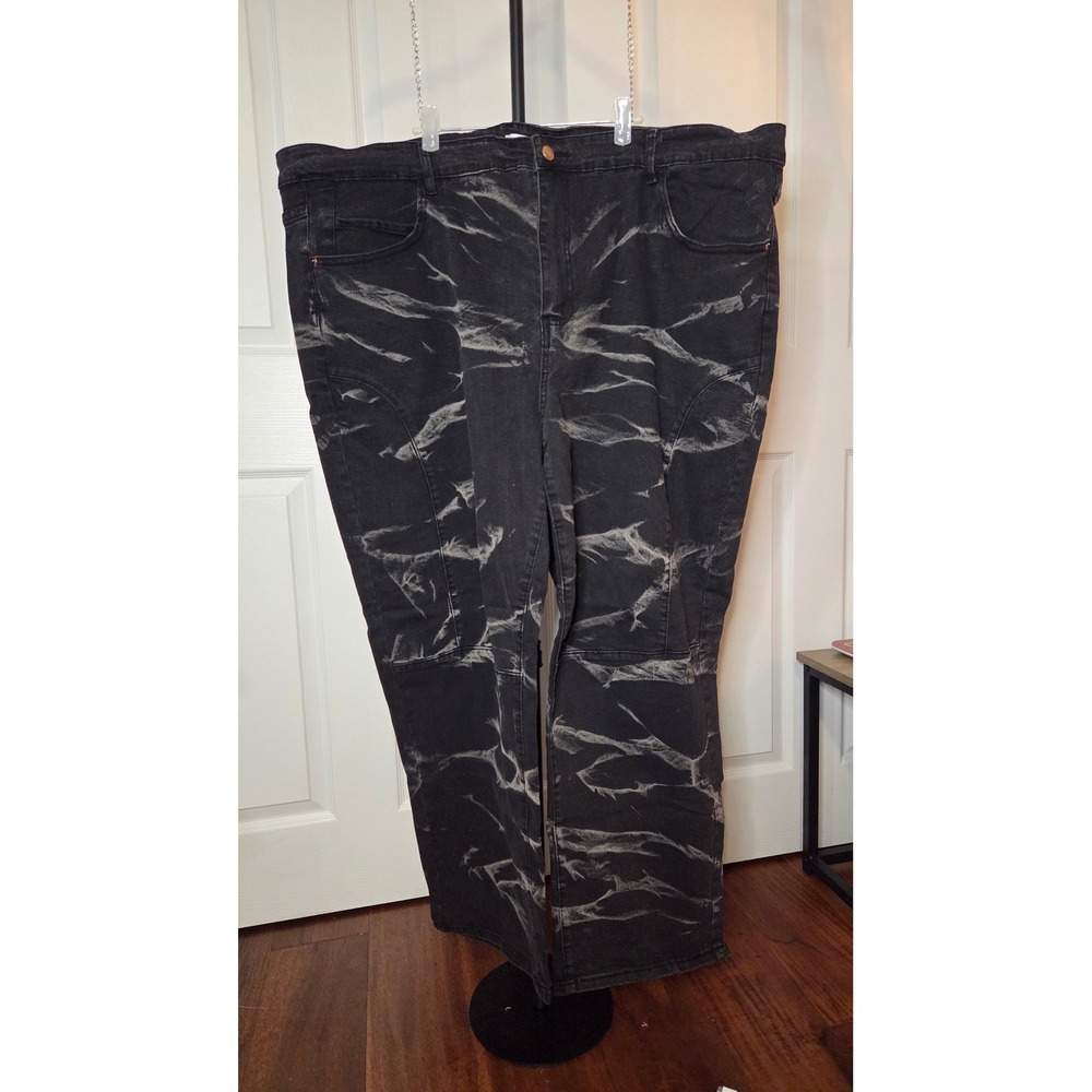HME Black Acid Wash Tiger Stripe Straight Leg Jeans Plus Size‎ Edgy Grunge 5XL